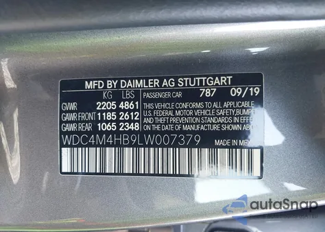 2020 Mercedes-Benz Glb 250 4Matic из США, поврежденный, VIN WDC4M4HB9LW007379